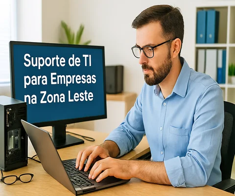 Funcionário fazendo reparo em notebook para um cliente em São Paulo conforme procedimentos técnicos de suporte mensal